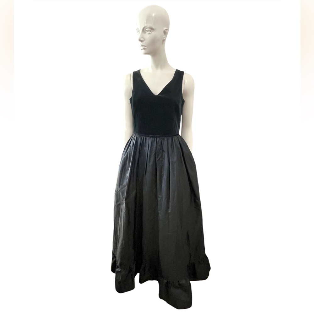 Vintage Laura Ashley Velvet Silk Organza Taffeta Navy Blue Maxi Formal D…